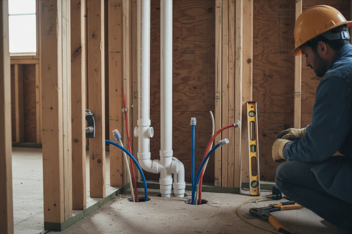 Drain and supply rough-in during Drain Cleaning in Quinton